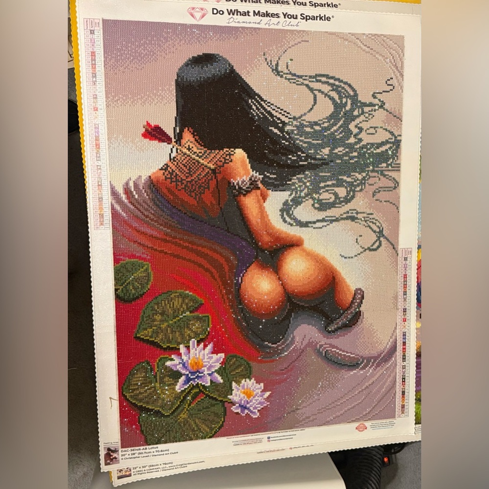 Diamond Art Club Vibrant Art Piece with Flowing Hair and Water Lilies